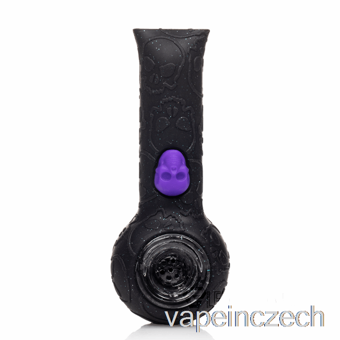 Stratus Silikonová Lebka Ruční Dýmka Lesklý Panter (třpytivá černá / Uv Zelená Včelka) Vape Pero